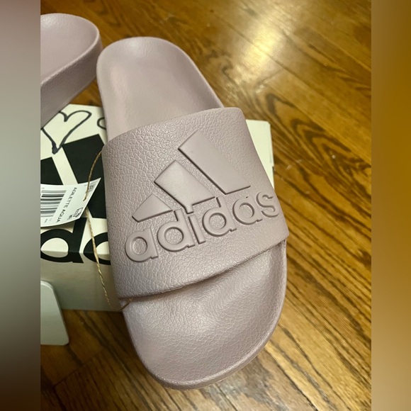 Adidas Slides-never worn! NWT! Men’s size 11/12- gray/light purple neutral color - Picture 3 of 7